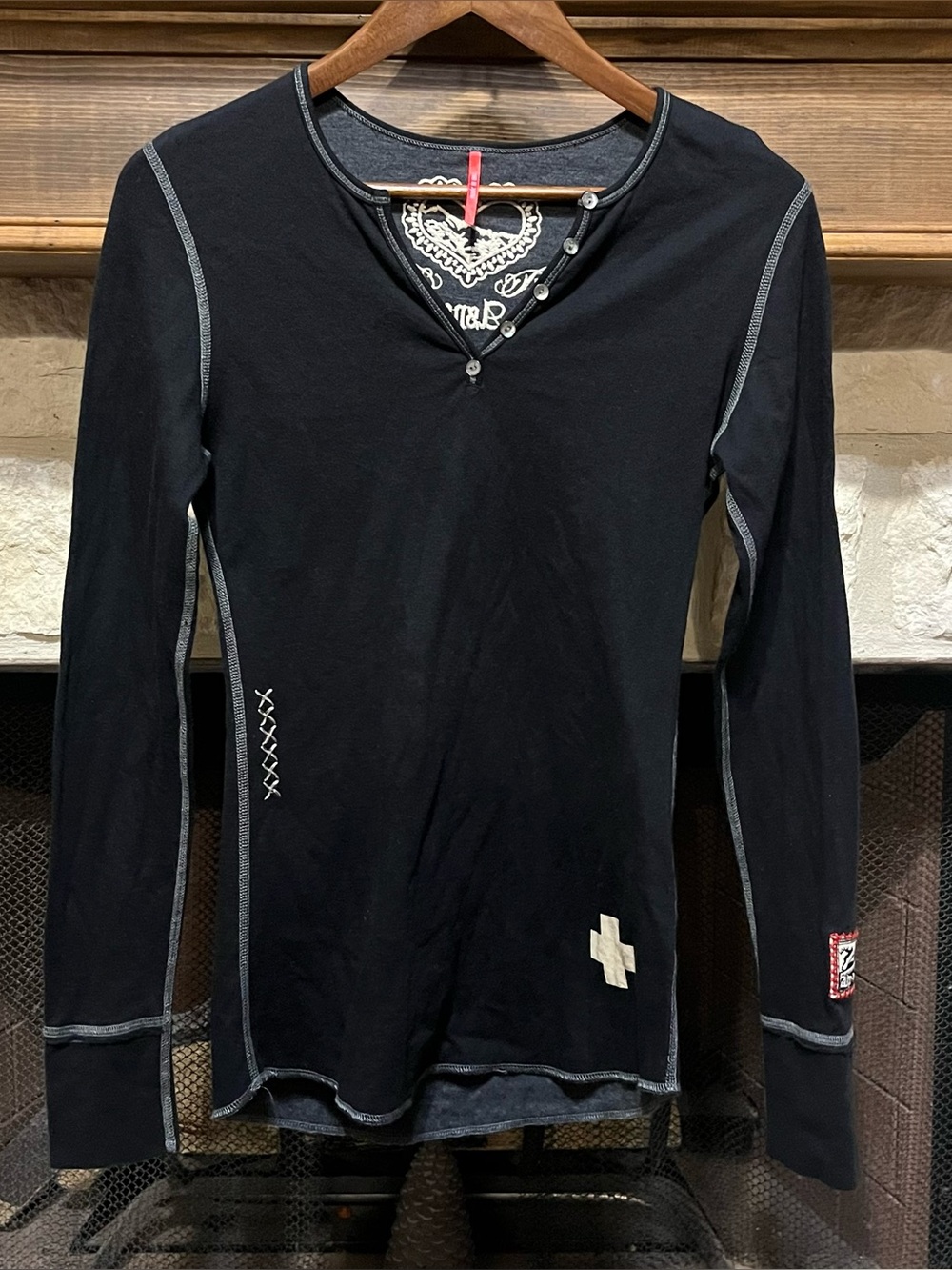 Alp N Rock Women's Black Long Sleeve Thermal Ski Henley Tee Shirt